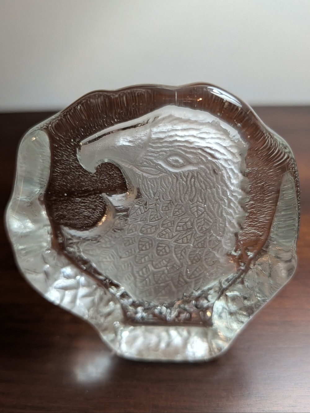 Art Glass Reverse Etched Eagle Head Paperweight